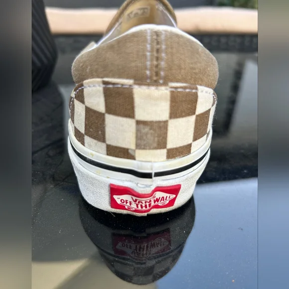 Vans Brown and White Checkered Sneakers Slip-On - Picture 6 of 7